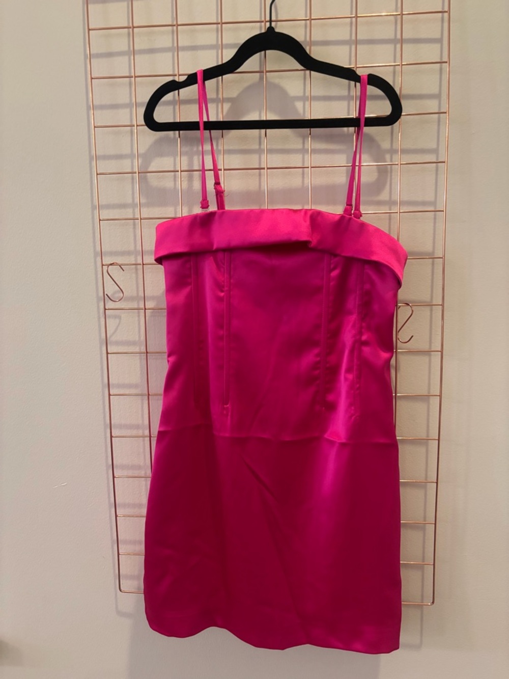 Katie J NYC Bright Hot Pink Satin Spaghetti Strap Dress